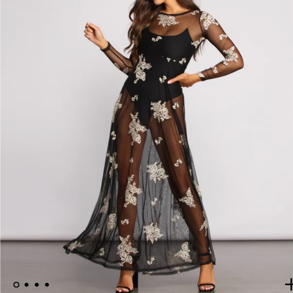 Windsor Sweet Intentions Embroidered Floral Mesh Maxi Dress